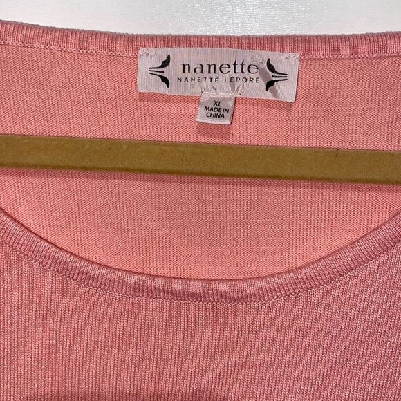 Nanette Lepore Women's Pink Ribbed Knit Beaded Sleeve Pullover Sweater Size XL - Picture 5 of 10